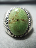Signed Vintage Navajo Native American Gaspeite Sterling Silver Ring Old-Nativo Arts