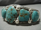 Striking Vintage Native American Navajo Harrison Jim Sterling Silver Green Turquoise Bracelet-Nativo Arts