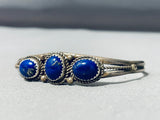 Triple Moon Vintage Native American Navajo Lapis Sterling Silver Bracelet-Nativo Arts