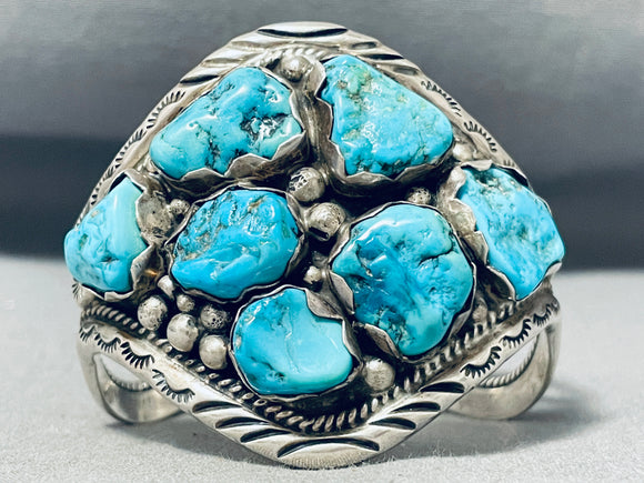 Massive Vintage Native American Navajo Morenci Turquoise Sterling Silver Bracelet-Nativo Arts