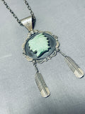 Longer Hand Carved Chief Head Vintage Native American Navajo Turquoise Sterling Silver Necklace-Nativo Arts