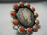 Incredible Native American Navajo Coral Snake Eyes Sterling Silver Ring-Nativo Arts