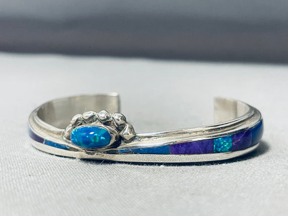 One Of The Most Unique Vintage Native American Navajo Opal Inlay Sterling Silver Bracelet-Nativo Arts