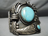 Artistic Bold Vintage Native American Navajo Carico Lake Turquoise Sterling Silver Bracelet Old-Nativo Arts