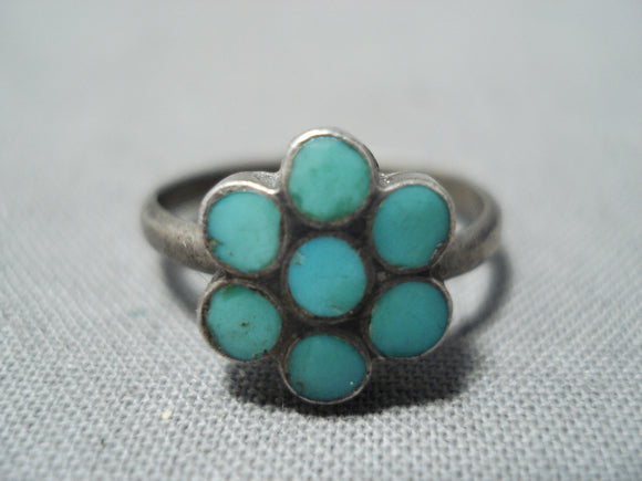 Beautiful Vintage Native American Zuni Blue Gem Turquoise Sterling Silver Ring Old-Nativo Arts