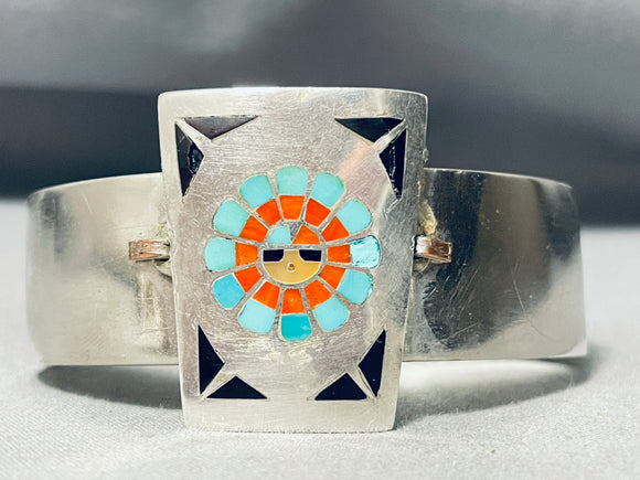 Mind Boggling Vintage Native American Zuni Turquoise Coral Sterling Silver Inlay Bracelet-Nativo Arts