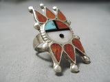 One Of The Best Vintage Native American Zuni Turquoise Coral Sterling Silver Native Ring Old-Nativo Arts
