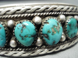 Authentic Vintage Native American Navajo Green Turquoise Sterling Silver Bracelet Old-Nativo Arts