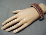 One Of The Best Native American Navajo Coral Sterling Silver Bracelet Heavy-Nativo Arts