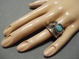 Important 14k Gold Vintage Native American Navajo Spiderweb Turquoise Sterling Silver Ring-Nativo Arts
