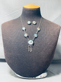 Authentic Vintage Native American Zuni Turquoise Sterling Silver Sunface Necklace Earring Set-Nativo Arts