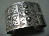 Early Vintage Native American Navajo Repoussed Sterling Silver Wide Bracelet-Nativo Arts
