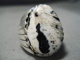 Exquisite Navajo White Buffalo Sterling Silver Ring Native American-Nativo Arts
