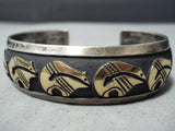 Native American One Of The Most Unique Gold Bear Thomas Singer Sterling Silver Bracelet-Nativo Arts