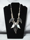 One Of The Most Unique Vintage Native American Navajo Turquoise Sterling Silver Inlay Necklace-Nativo Arts