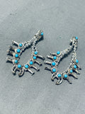 Interesting Native American Navajo Turquoise Sterling Silver Squash Earrings-Nativo Arts