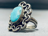 Fabulous Vintage Native American Navajo Pilot Mountain Turquoise Sterling Silver Ring-Nativo Arts