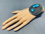 Very Rare Vintage Native American Navajo Blue Diamond Turquoise Sterling Silver Bracelet-Nativo Arts