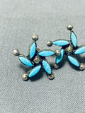 Charming Vintage Native American Zuni Blue Gem Turquoise Sterling Silver Earrings-Nativo Arts