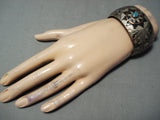 So Intricate!! Vintage Native American Navajo Turquoise Sterling Silver Basket Bracelet Old-Nativo Arts