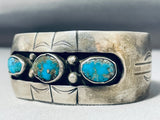 Amazing Vintage Native American Navajo Blue Gem Turquoise Sterling Silver Bracelet-Nativo Arts