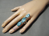 Eye-catching Vintage Native American Navajo Turquoise Sterling Silver Ring Old-Nativo Arts