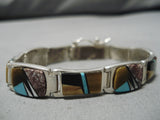 Magnificent Vintage Native American Navajo Raised Inlay Sterling Silver Turquoise Bracelet-Nativo Arts