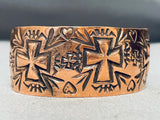 Cross Signed Native American Navajo Intricate Copper Wide Bracelet Cuff-Nativo Arts