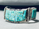 One Of The Best Vintage Native American Navajo Turquoise Inlay Sterling Silver Clasp Bracelet-Nativo Arts