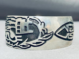 Native American Completely Hand Carved Vintage Navajo Sterling Silver Native Woman Bracelet-Nativo Arts