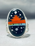 Desert Monument Intricate Native American Navajo Turquoise Inlay Sterling Silver Ring-Nativo Arts