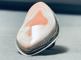 Native American Tom Willeto Pink Conch Shell Sterling Silver Ring-Nativo Arts