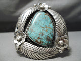 One Of The Best Vintage Native American Navajo Royston Turquoise Sterling Silver Leaf Bracelet-Nativo Arts