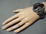 Huge Early Vintage Native American Navajo Petrified Wood Sterling Silver Bracelet-Nativo Arts