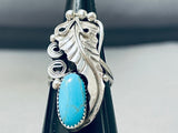 Ornate Native American Navajo Turquoise Sterling Silver Leaf Stems Huge Ring-Nativo Arts