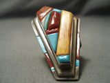 Native American Best Important Vintage Dave Tune Turquoise Inlay Sterling Silver Ring-Nativo Arts