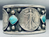 Signed San Felipe Royston Turquoise Sterling Silver Coin Bracelet-Nativo Arts
