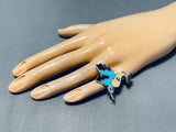 The Best Native American Zuni Turquoise Hummingbird Coral Sterling Silver Ring-Nativo Arts