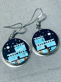 Extreme Detail Native American Navajo Turquoise Pueblo Sterling Silver Earrings-Nativo Arts