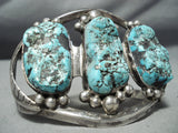 Monster Vintage Native American Navajo Turquoise Boulder Sterling Silver Bracelet Old-Nativo Arts