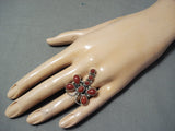 Exceptional Navajo Coral Sterling Silver Dragonfly Ring Native American-Nativo Arts