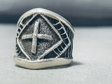 Heavy 4 Directions Vintage Native American Navajo Sterling Silver Yazzie Ring-Nativo Arts
