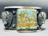 Rare Turquoise Native American #8 Heavy Buffalo Sterling Silver Bracelet-Nativo Arts
