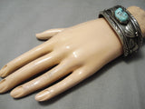 Thick Heavy!! Vintage Native American Navajo Light Blue Turquoise Sterling Silver Bracelet Old-Nativo Arts