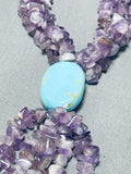 Native American Very Unique Navajo Amethyst Sterling Silver Turquoise Necklace-Nativo Arts