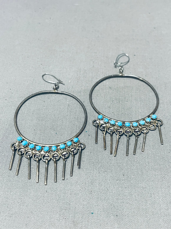 Native American Important Early Vintage Zuni Turquoise Sterling Silver Dangle Earrings-Nativo Arts