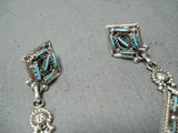 Beautiful Native American Zuni Blue Gem Turquoise Sterling Silver Dangle Earrings-Nativo Arts