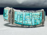 One Of The Best Vintage Native American Navajo Turquoise Inlay Sterling Silver Clasp Bracelet-Nativo Arts