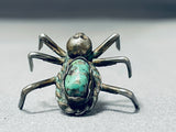 Rare Vintage Native American Navajo Old Kingman Turquoise Sterling Silver Spider Pin-Nativo Arts