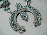 Women's Vintage Native American Navajo Needle Turquoise Sterling Silver Squash Blossom Necklace-Nativo Arts